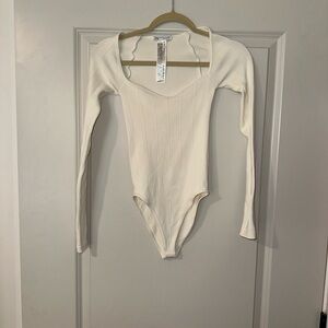 Zara Cream Ribbed Bodysuit